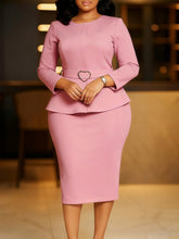 Elegant O Neck Heart Shaped Belt Slim Midi Dress
